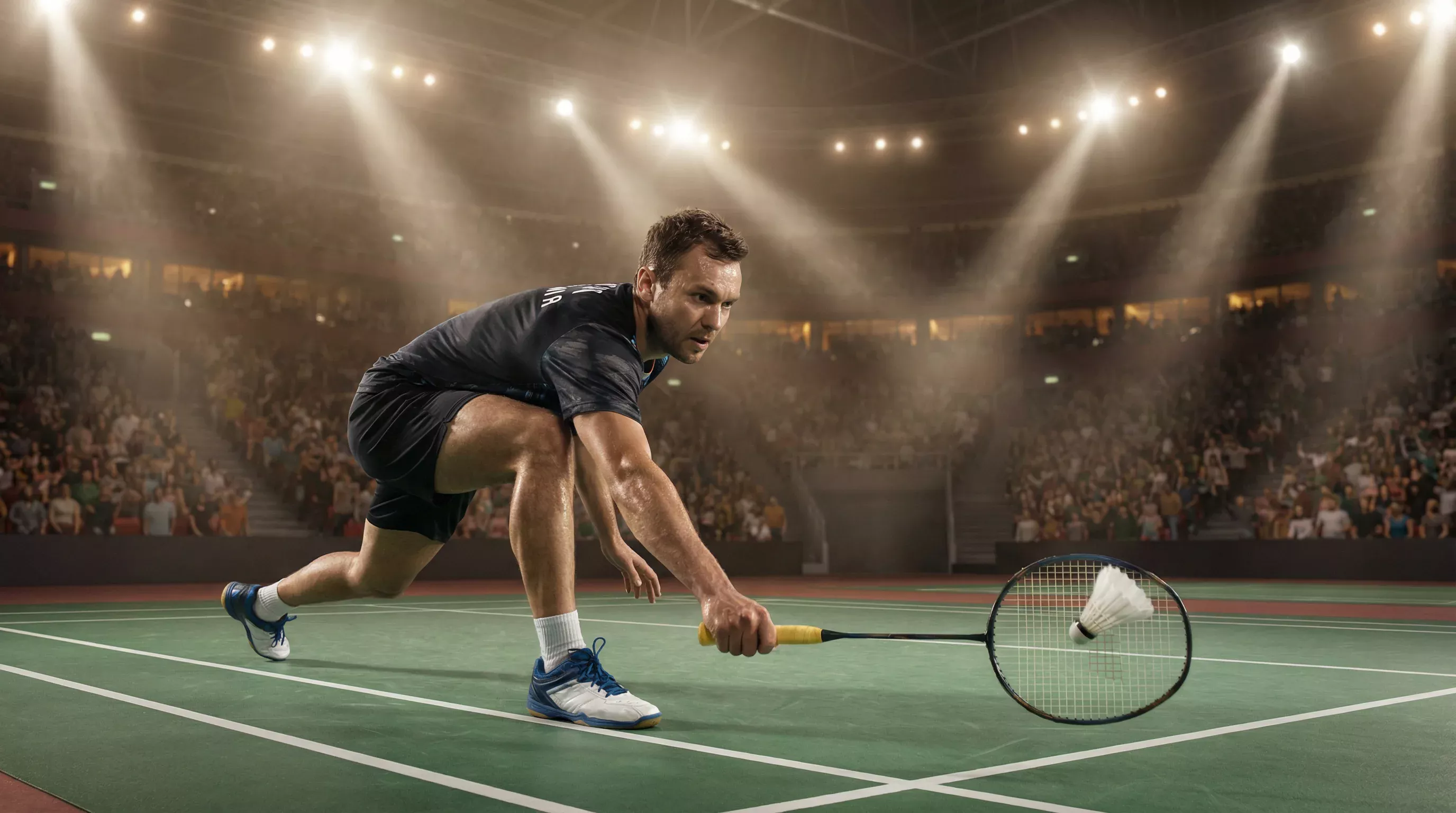 Badminton-Spieler bei einem WM-Finale in einer großen Arena